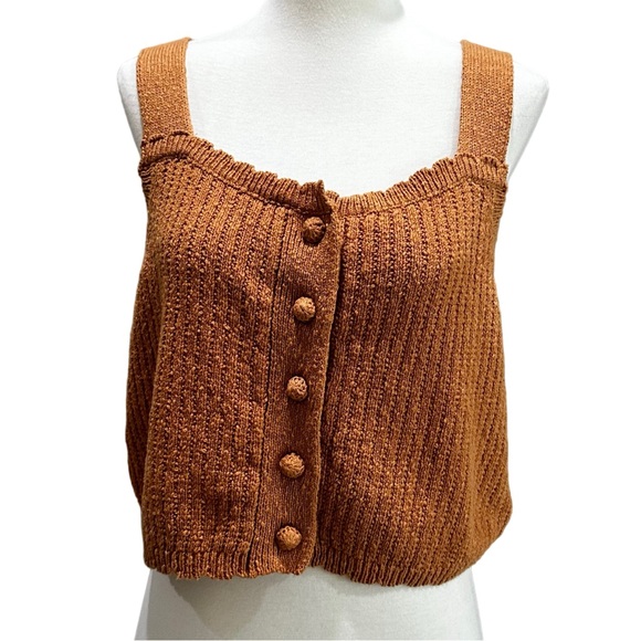 Weekend Tops - Weekend Nordstrom Brown Knit Cropped Tank Top Women’s Blouse NWT Crochet Sweater